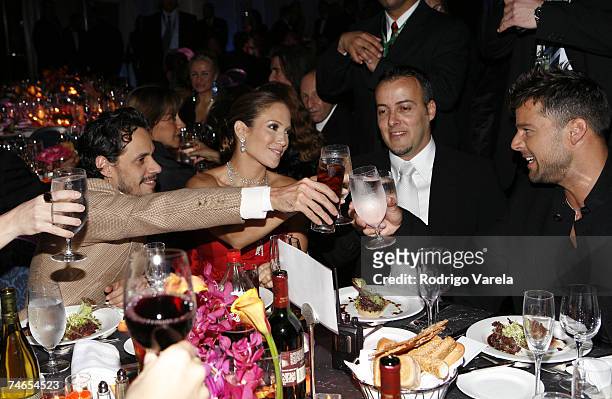Marc Anthony, Jennifer Lopez, guest and Ricky Martin at the Sheraton Hotel in New York City, New York