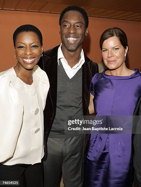 Isaiah Washington, Jenisa Marie Washington and Marcia Gay Harden at the Skybar at Mondrian Hotel in West Hollywood, California