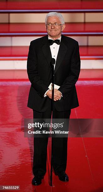 Host Phil Donahue presents the Emmy for "Outstanding Talk Show" onstage during the 34th Annual Daytime Emmy Awards held at the Kodak Theatre on June...