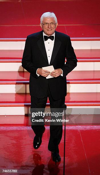 Host Phil Donahue presents the Emmy for "Outstanding Talk Show" onstage during the 34th Annual Daytime Emmy Awards held at the Kodak Theatre on June...