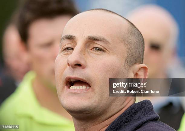 Port Melbourne coach Saade Ghazi yells instructions to his players in the quarter time break during the round ten VFL match between Port Melbourne...