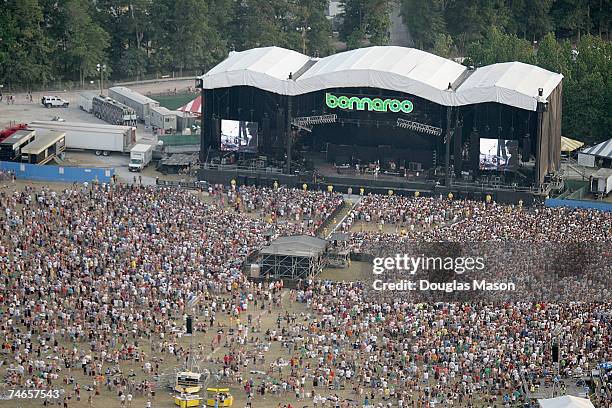 An aerial view of the Bonaroo Music & Arts Festival on June 15, 2007 in Manchester, Tennessee.