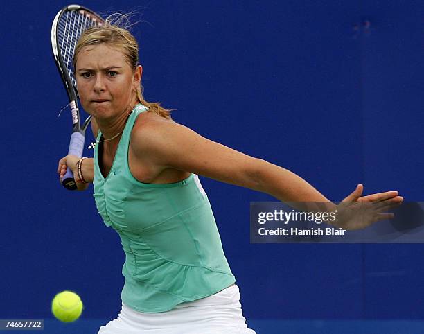 Maria Sharapova of Russia in action during her match against Tamira Paszek of Austria during day 6 of the DFS Classic at the Edgbaston Priory Club on...