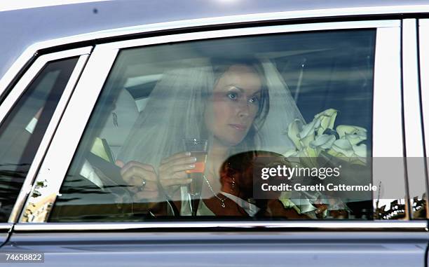 Emma Neville and Gary Neville leave Manchester Cathedral after their wedding on June 16, 2007 in Manchester, England.