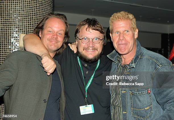 Larry Fessenden, director "The Last Winter," Guillermo del Toro, director and Ron Perlman at the Flow in Toronto, Canada.