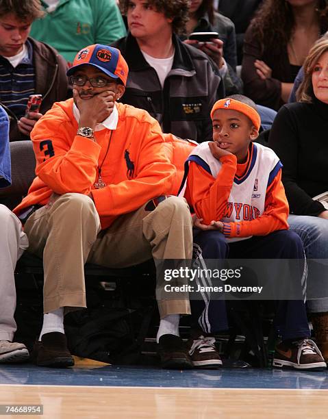 Spike Lee and son at the Madison Square Garden in New York City, New York