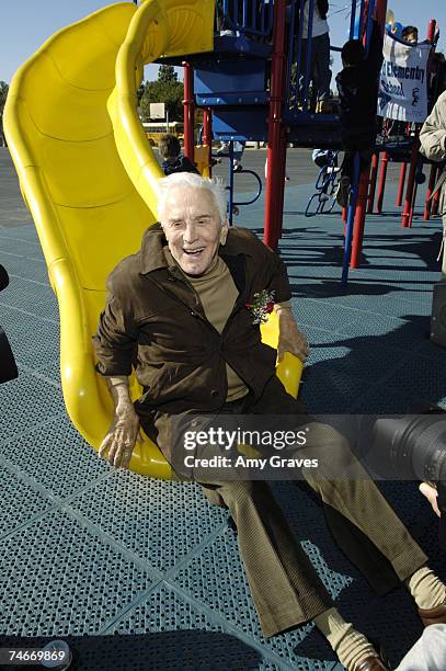 Kirk Douglas at the Beckford Avenue Elementary in Northridge, California
