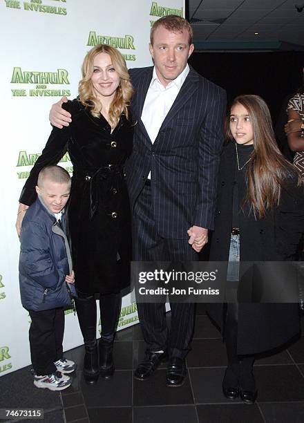 Madonna and Guy Ritchie with their children Rocco and Lourdes at the Vue Leicester Square in London, United Kingdom.