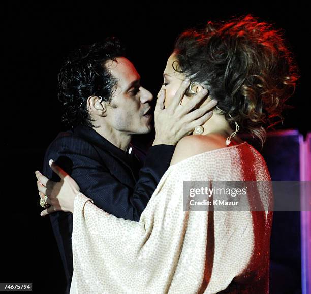 Marc Anthony and Jennifer Lopez at the Pontiac Garage Stage in Miami Beach, Florida