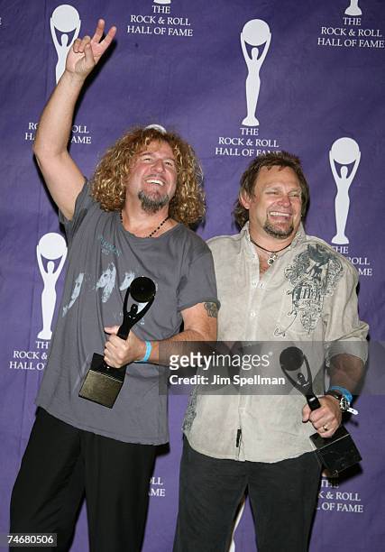 Sammy Hagar and Michael Anthony of Van Halen, inductees at the Waldorf Astoria in New York City, New York
