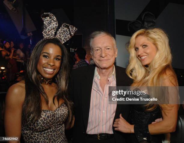 Hugh Hefner and Playboy Bunnies during Hugh Hefner Kicks Off His 81st Birthday Celebration Weekend Hosted By The Girls Next Door at The Playboy Club...
