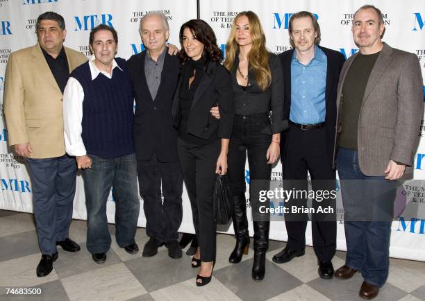 Vincent Pastore, David Proval, David Chase, Anabella Sciorra, Drea de Matteo, Steve Buscemi and Terence Winters during The Museum of Television and...