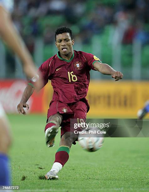 Nani of Portugal scores a goal during the UEFA European Under-21 Championships match between Israel U21 and Portugal U21 at the Groningen on June 16,...