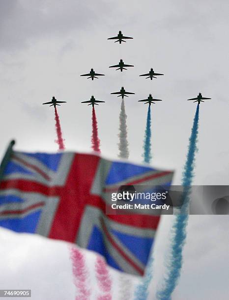 The Red Arrows fly over the Mall as the finale to the days commemorations, June 17, 2007 in London. Today marks the final day of commemorations...
