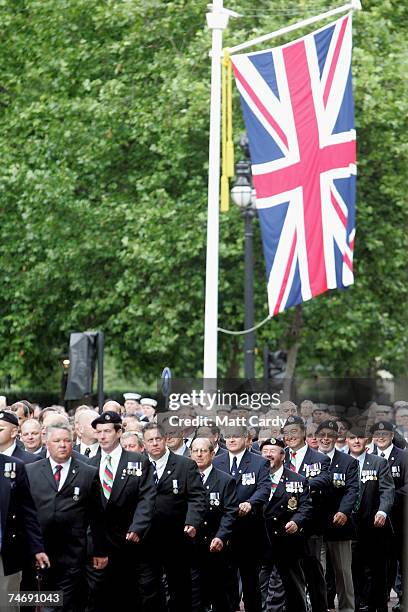 Falklands veterans march down The Mall as the finale to the days 25th anniversary commemorations, June 17, 2007 in London.Today marks the final day...