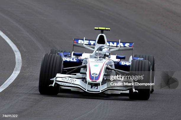 Sebastian Vettel of Germany and BMW Sauber races during the F1 Grand Prix of USA at the Indianapolis Motor Speedway on June 17, 2007 in Indianapolis,...