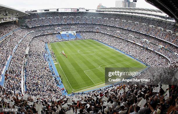 General view of the Santiago Bernabeu stadium as fans await the start of La Liga match between Real Madrid and Mallorca on June 17, 2007 in Madrid,...