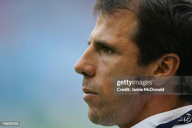 Italy U21's assistant coach Gianfranco Zola of Italy watches the UEFA U21 Championship, group B match between Italy U21 and Czech Republic U21 at the...