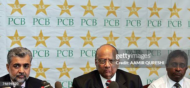 Chairman of Pakistan Cricket Board Nasim Ashraf , his ndian counterpart Sharad Pawar president of the Board of Control for Cricket in India and chief...