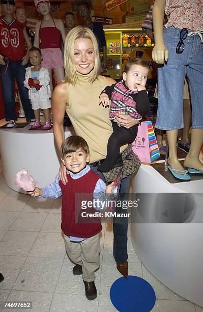Kelly Ripa with daugher Lola and son Michael at Dylan's Candy Bar previewing Old Navy's Summer 2002 kids and baby collection and celebrating Baby...