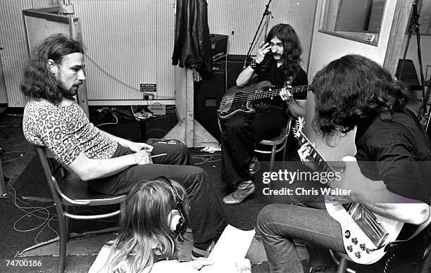 Black Sabbath June 17 1970 Geezer Butler Tony Iommi Ozzy Osbourne and Bill Ward at Regents Sounds during Paranoid sessions