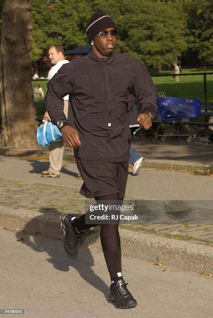 Sean "P. Diddy" Combs running in Central Park during Sean "P. Diddy