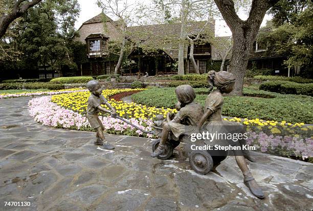 Exterior views of the entrance, house, statues and gardens at Michael Jackson's Neverland Ranch located near Los Olivos, Calif. In April 1995.