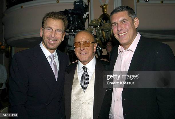 Edgar Bronfman Jr., Clive Davis and Lyor Cohen at the Beverly Hills Hotel in Beverly Hills, California