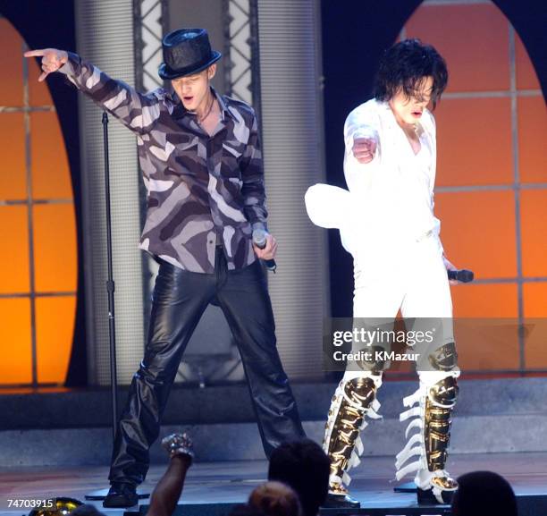 Justin Timberlake & Michael Jackson during Michael Jackson's 30th Anniversary Celebration - Show at the Madison Square Garden in New York City, New...