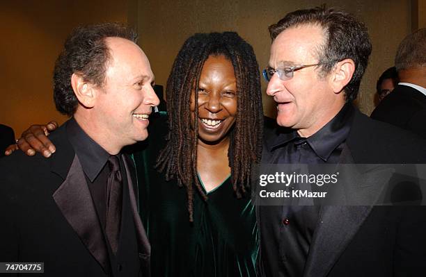 Billy Crystal, Whoopi Goldberg, and Robin Williams backstage; "On Stage at the Kennedy Center: The Mark Twain Prize" will air November 21, at 9 p.m....