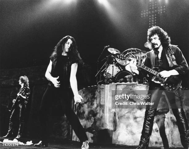 Geezer Butler, Ian Gillan and Tony Iommi of Black Sabbath in 1984 during Black Sabbath File Photos in Long Beach, United Kingdom.