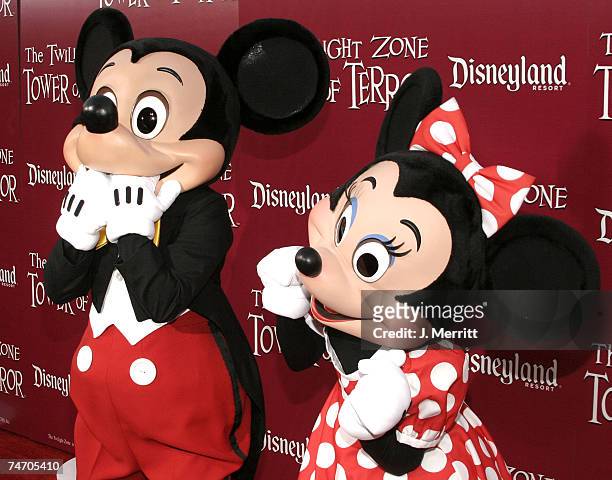 Mickey Mouse and Minnie Mouse at the Disney's Twilight Zone Tower Of Terror Opening at Disney?s California Adventure Park in Anaheim, California.