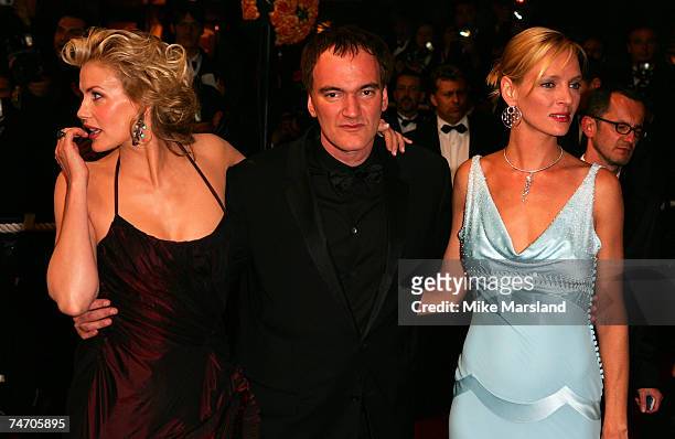 Daryl Hannah, Quentin Tarantino and Uma Thurman at the Palais Du Festival in Cannes, France.