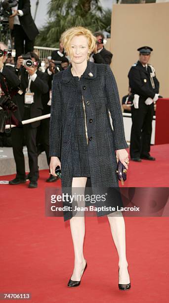Tilda Swinton at the Palais des Festivals in Cannes, France.