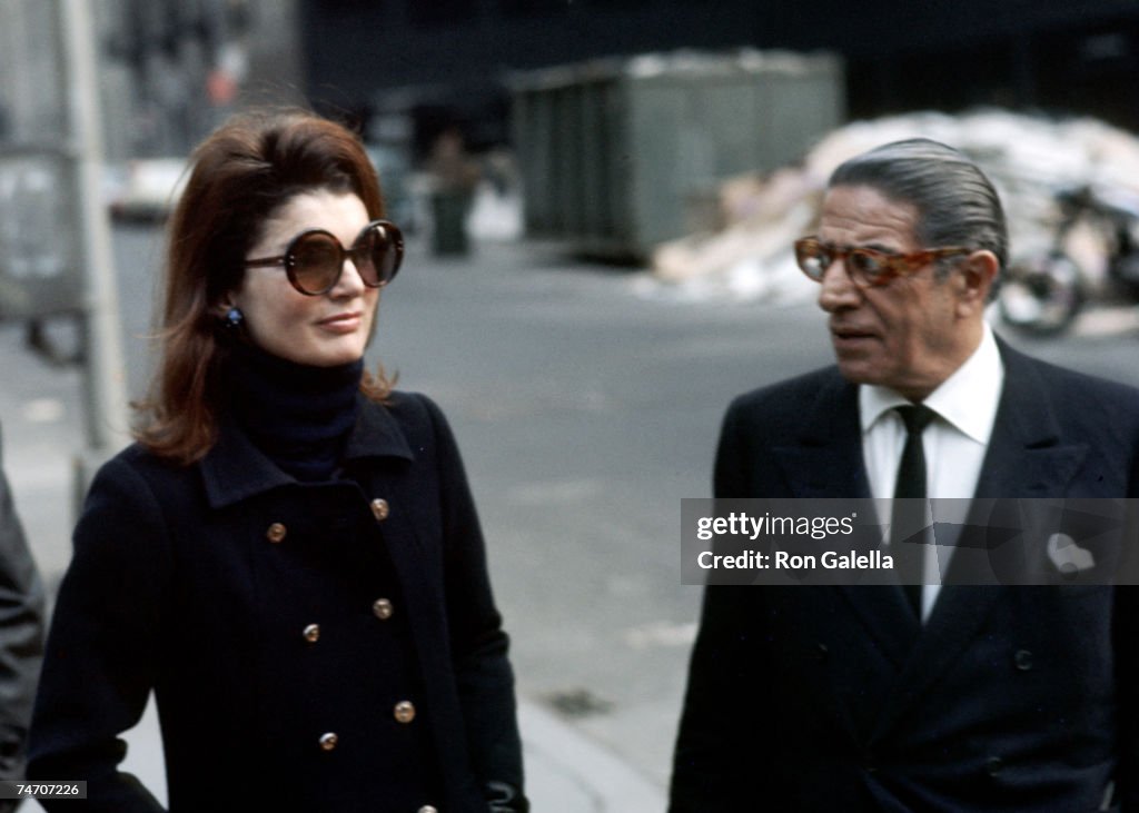 Jackie Onassis & Ari Onassis Walking After Having Lunch at P.J. Clark's
