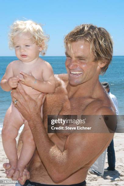 Laird Hamilton and his daughter Reese at the Alex von Furstenberg's House in Southampton, New York