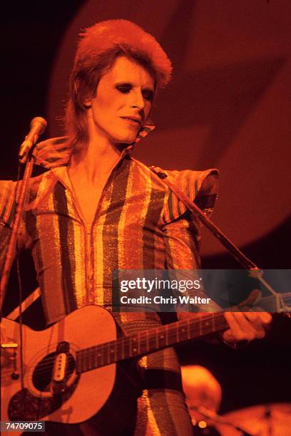 David Bowie, 1973 final show of Ziggy Stardust and the Spiders from Mars, Hammersmith Odeon, London in Hammersmith, United Kingdom.