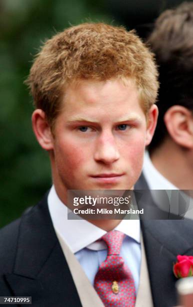 Prince Harry at the wedding of Lady Tamara, the eldest daughter of The Duke and Duchess of Westminster, and Edward van Cutsem at Chester Cathedral on...