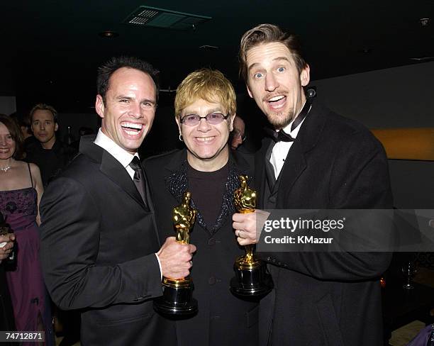 Walton Goggins and Ray McKinnon, Oscar winners for Best Live Action Short Film, "The Accountant", and Sir Elton John during The 10th Annual Elton...