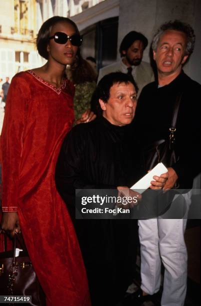 Naomi Campbell, Azzedine Alaia, Gilles Bensimon On Departure of Jean Paul Gaultier High Fashion Show at the Theatre des Champs Elysees in Paris,...