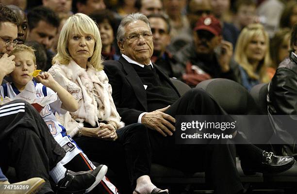 Los Angeles Clippers owner Donald Sterling aka Donald T. Sterling and wife watch during 101-92 victory over the Dallas Mavericks at the Staples...