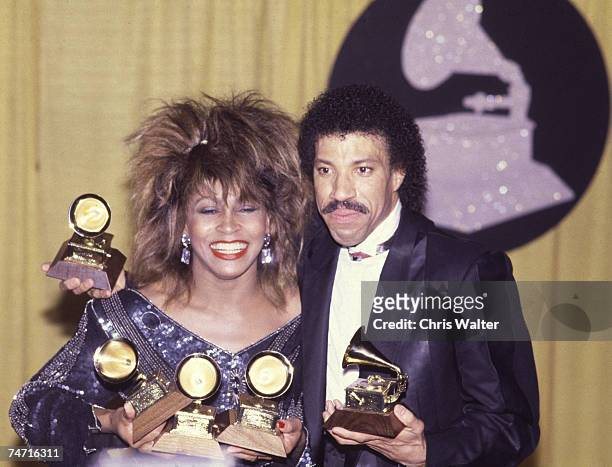 Tina Turner 1985 Grammy Awards with Lionel Richie at the Music File Photos 1980's in Los Angeles, California