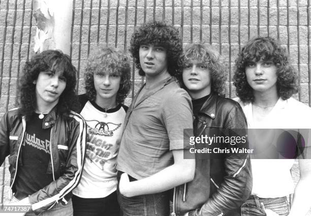 Def Leppard 1980 Pete Willis, Steve Clark, Joe Elliott, Rick Allen, Rick Savage at the Music File Photos 1980's in Los Angeles,