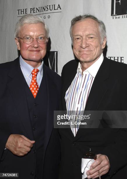 Roger Ebert and Hugh Hefner at the The Peninsula Beverly Hills in Beverly Hills, California