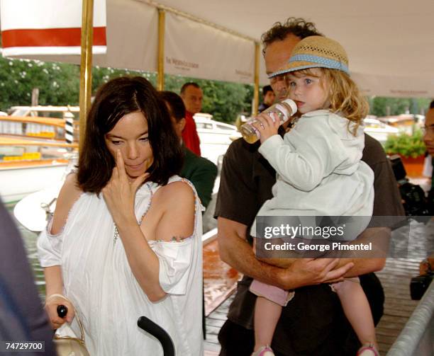 Bjork, Matthew Barney and their daughter Isadora at the Hotel De Bains in Venice Lido, Italy.