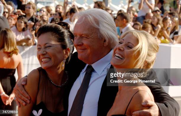 Anthony Hopkins with wife Stella Arroyave and Lisa Pepper at the Venice Lido in Venice, Italy.
