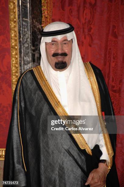 Saudi King Abdullah Bin Abdul Aziz Al Saud at Royal Palace for a Gala dinner on June 18, 2007 in Madrid, Spain.