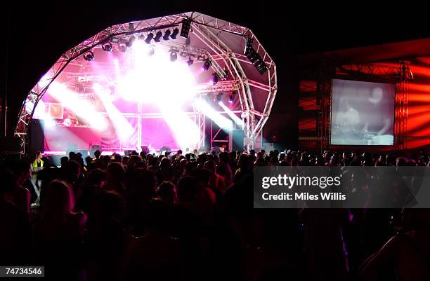 Festival-goers enjoy Sonar by Night at the Sonar 2007 festival on June 16, 2007 in Barcelona, Spain.