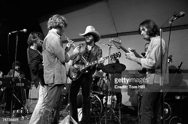 Chuck Leavell, Scott Boyer, Randall Bramlett, Toy Caldwell and Dickey Betts, jamming onstage. At the Great Southeast Music Hall in Atlanta, Georgia