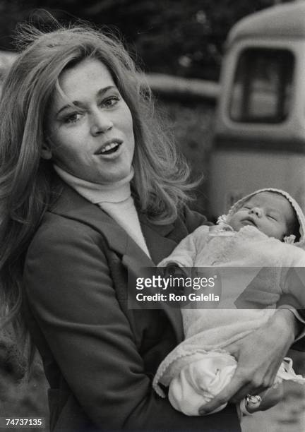 Jane Fonda and baby daughter Vanessa Vadim at the Belvedere Hostpital in Paris, France